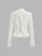 Lace Cuff Stand Collar Fitted Jacket