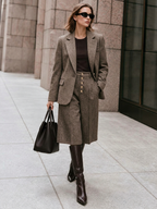 Herringbone Single Button Wool Blend Blazer