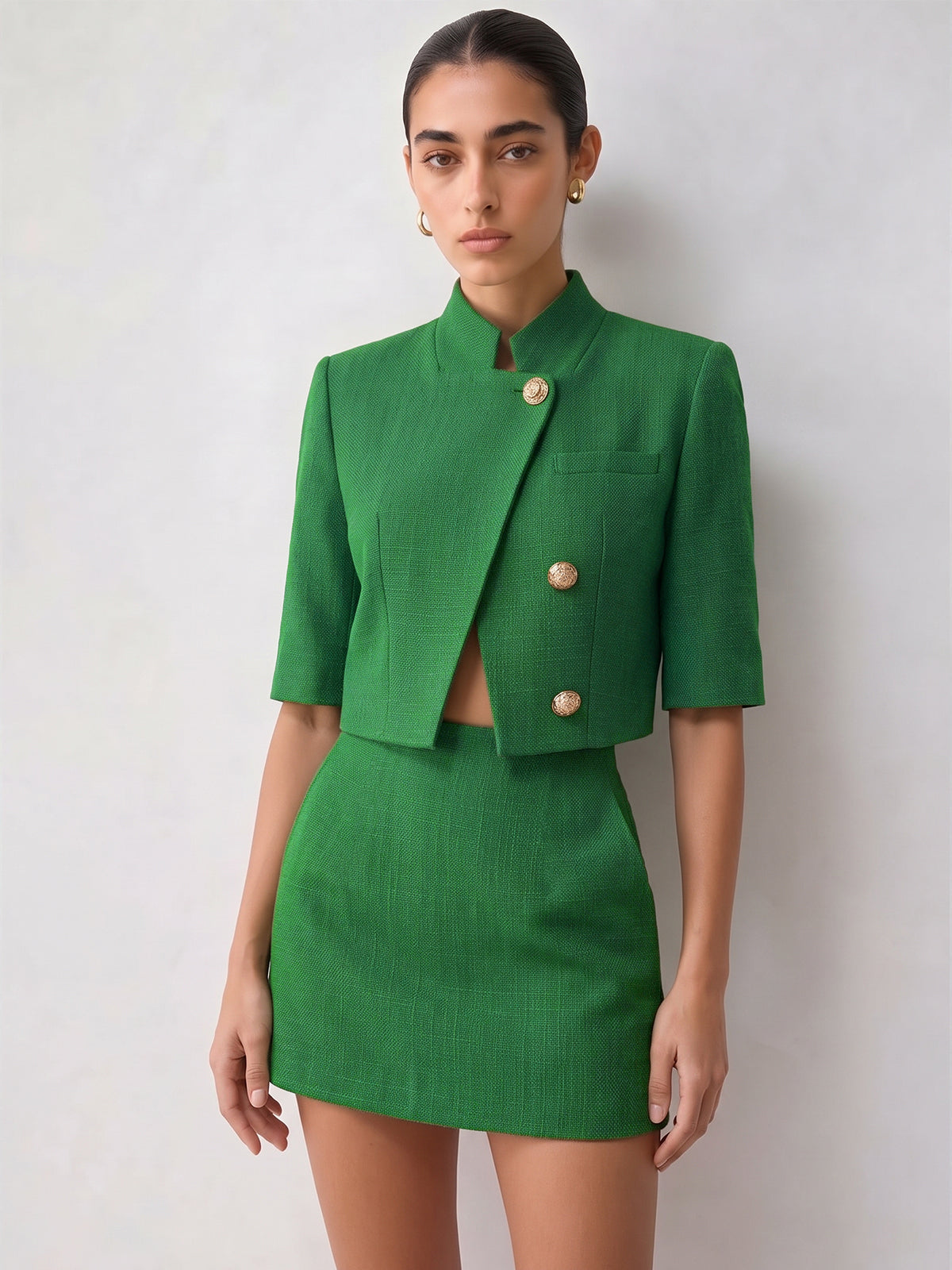 Stand Collar Metal Button Blazer