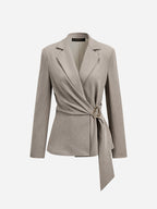 Tie-Waist Lapel Wrap Blazer
