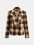 Houndstooth Wool Blend Tweed Blazer
