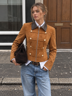 PU Collar Napoleon Style Suede Effect Jacket