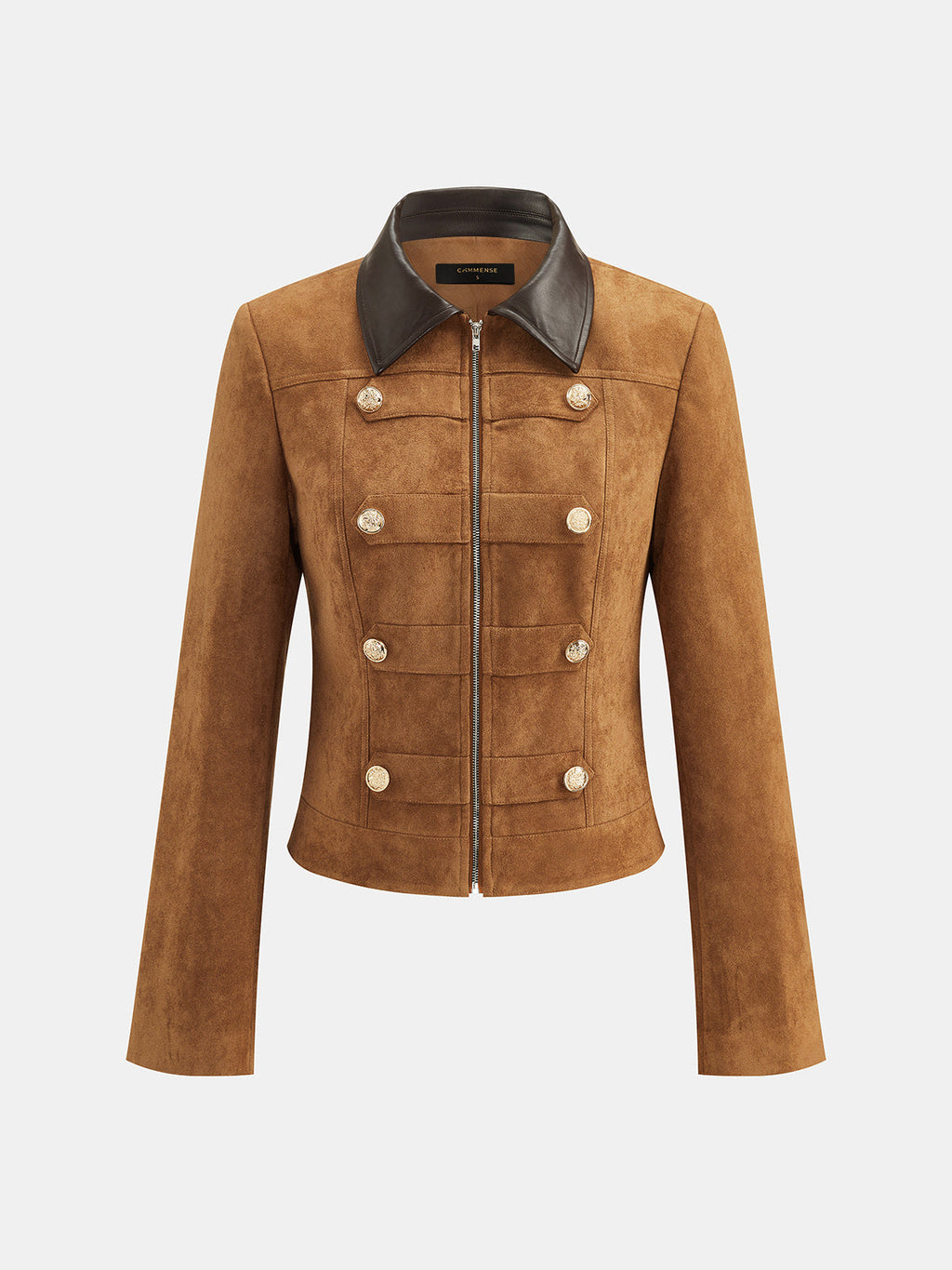 PU Collar Napoleon Style Suede Effect Jacket
