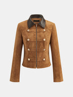 PU Collar Napoleon Style Suede Effect Jacket