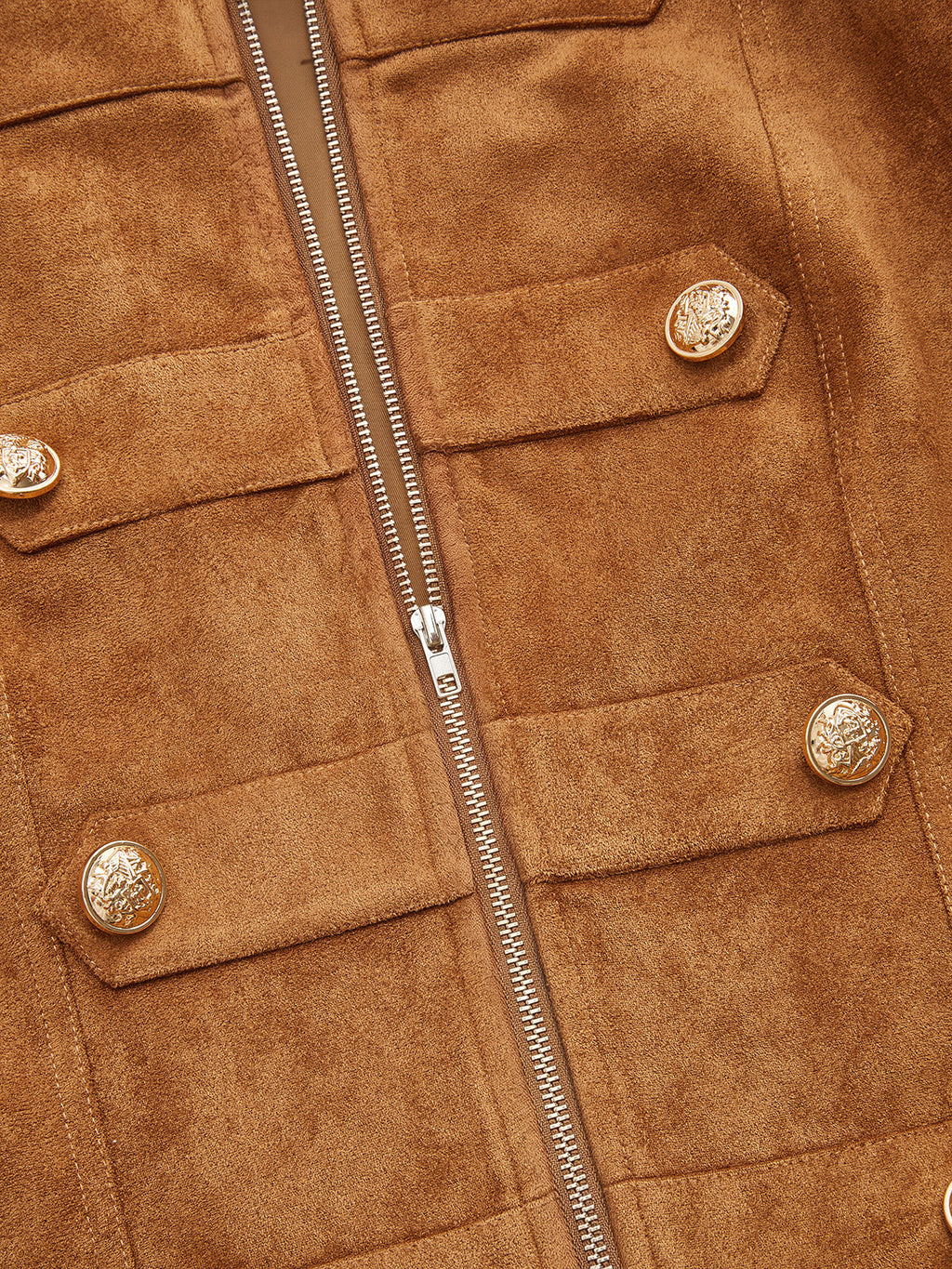 PU Collar Napoleon Style Suede Effect Jacket