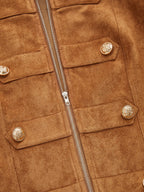 PU Collar Napoleon Style Suede Effect Jacket