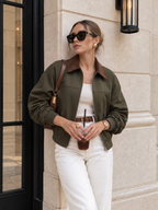 Corduroy Collar Zip Front Bomber Jacket