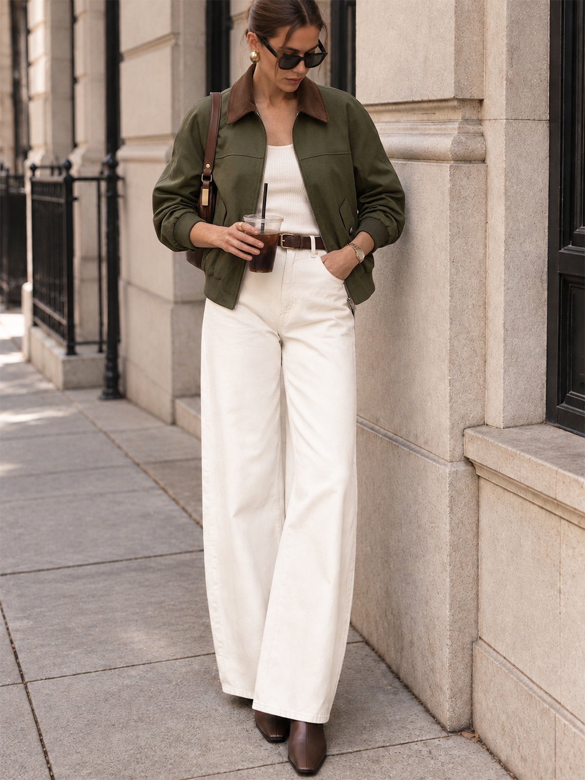 Corduroy Collar Zip Front Bomber Jacket