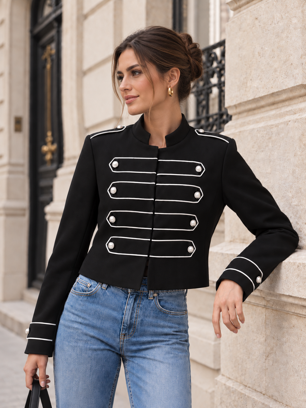 Napoleon Contrast Piping Cropped Jacket