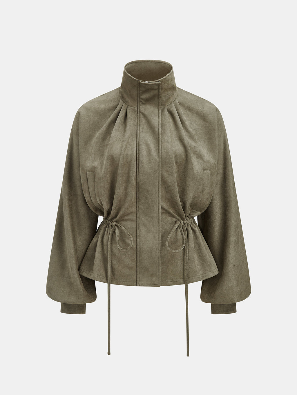Drawstring Waist Faux Suede Jacket