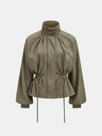 Drawstring Waist Faux Suede Jacket