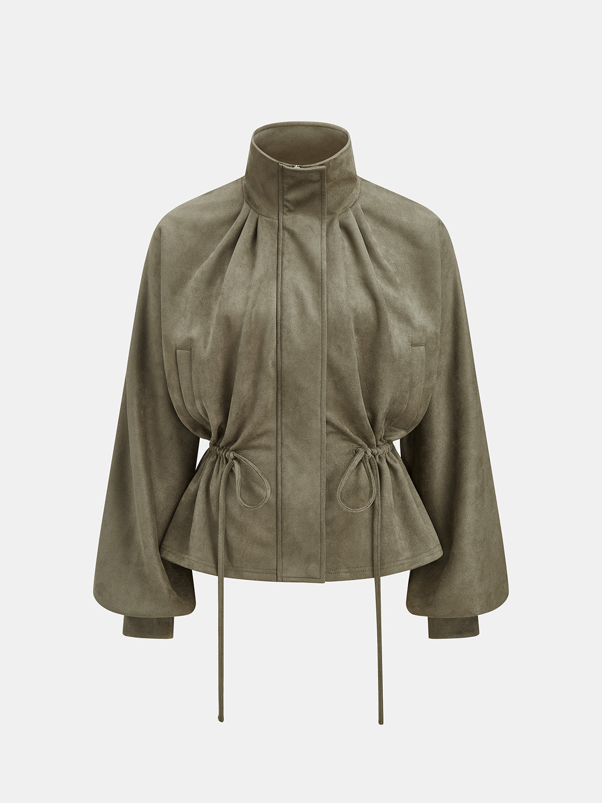 Drawstring Waist Faux Suede Jacket