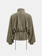 Drawstring Waist Faux Suede Jacket