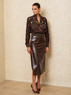 Plaid Patchwork Lace Long‑Sleeve Blouse