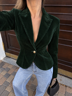 Single Metal Button Velvet Blazer
