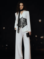 Lace Corset Panel Blazer with Lace Ribbon
