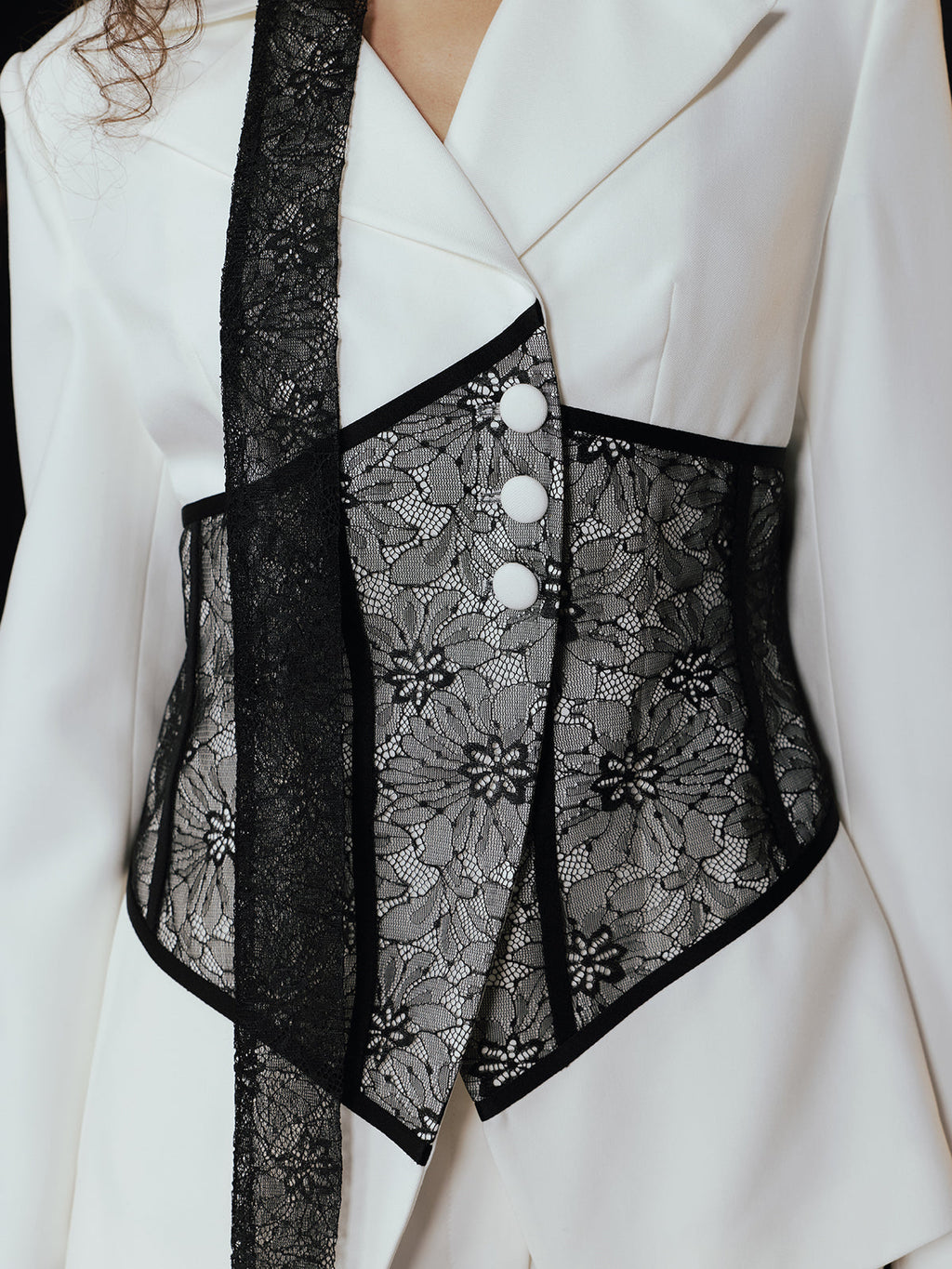 Lace Corset Panel Blazer with Lace Ribbon