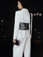 Lace Corset Panel Blazer with Lace Ribbon