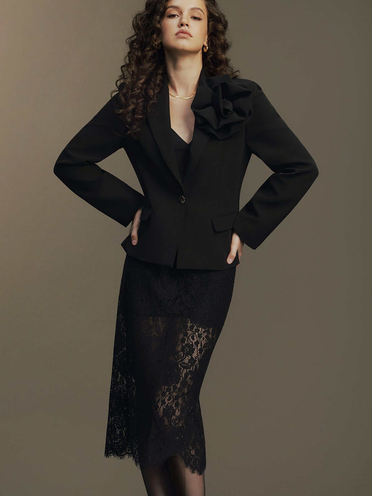 3D Flower Decor Slim Blazer