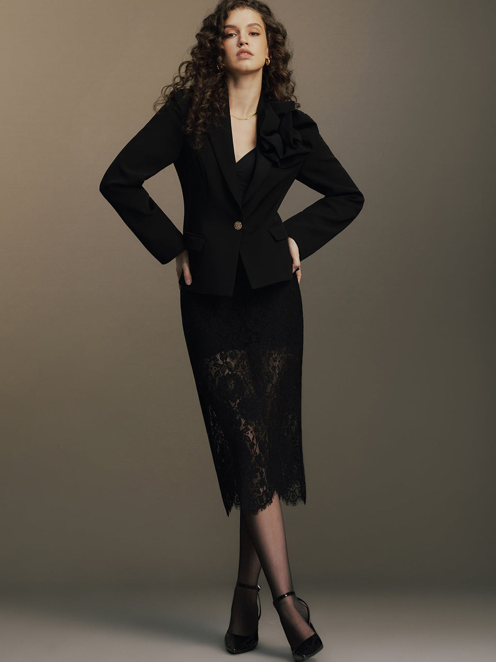 3D Flower Decor Slim Blazer