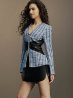 Tweed Faux Leather Waist Blazer