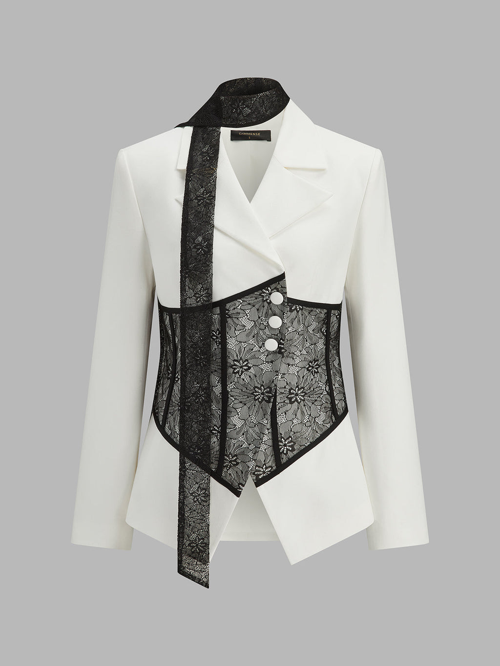 Lace Corset Panel Blazer with Lace Ribbon