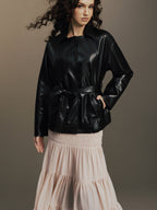 Belted Faux Leather Jacket