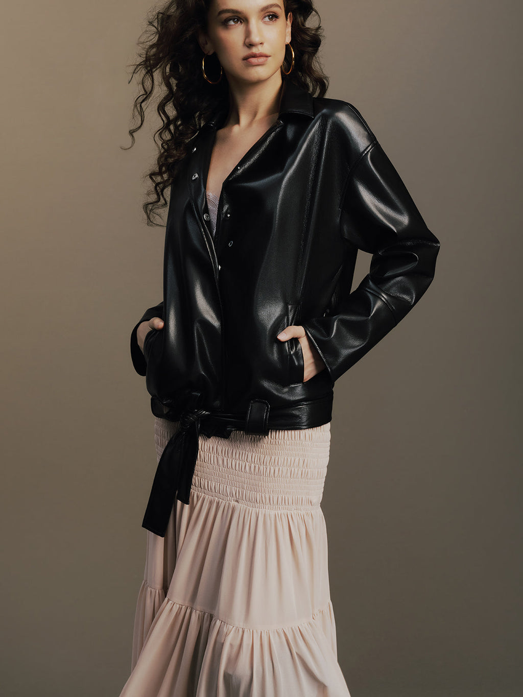 Belted Faux Leather Jacket