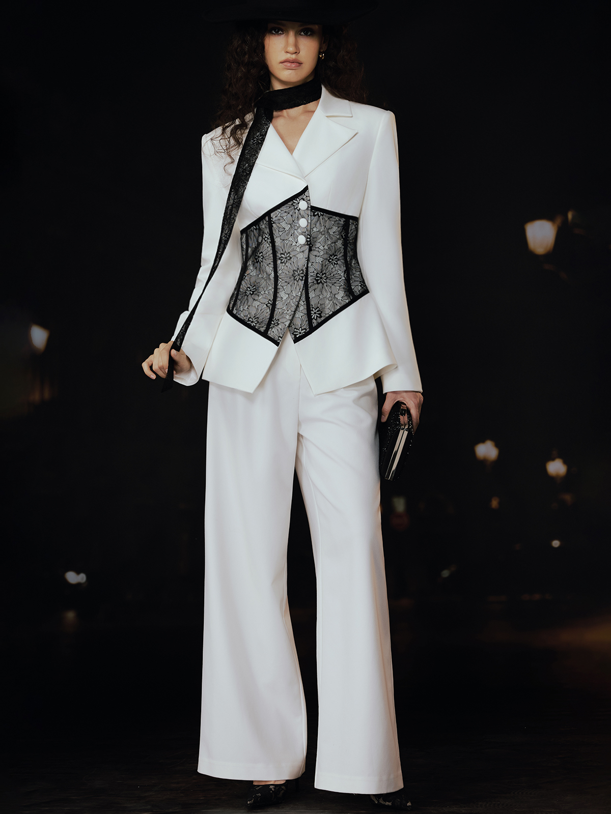 Lace Corset Panel Blazer with Lace Ribbon