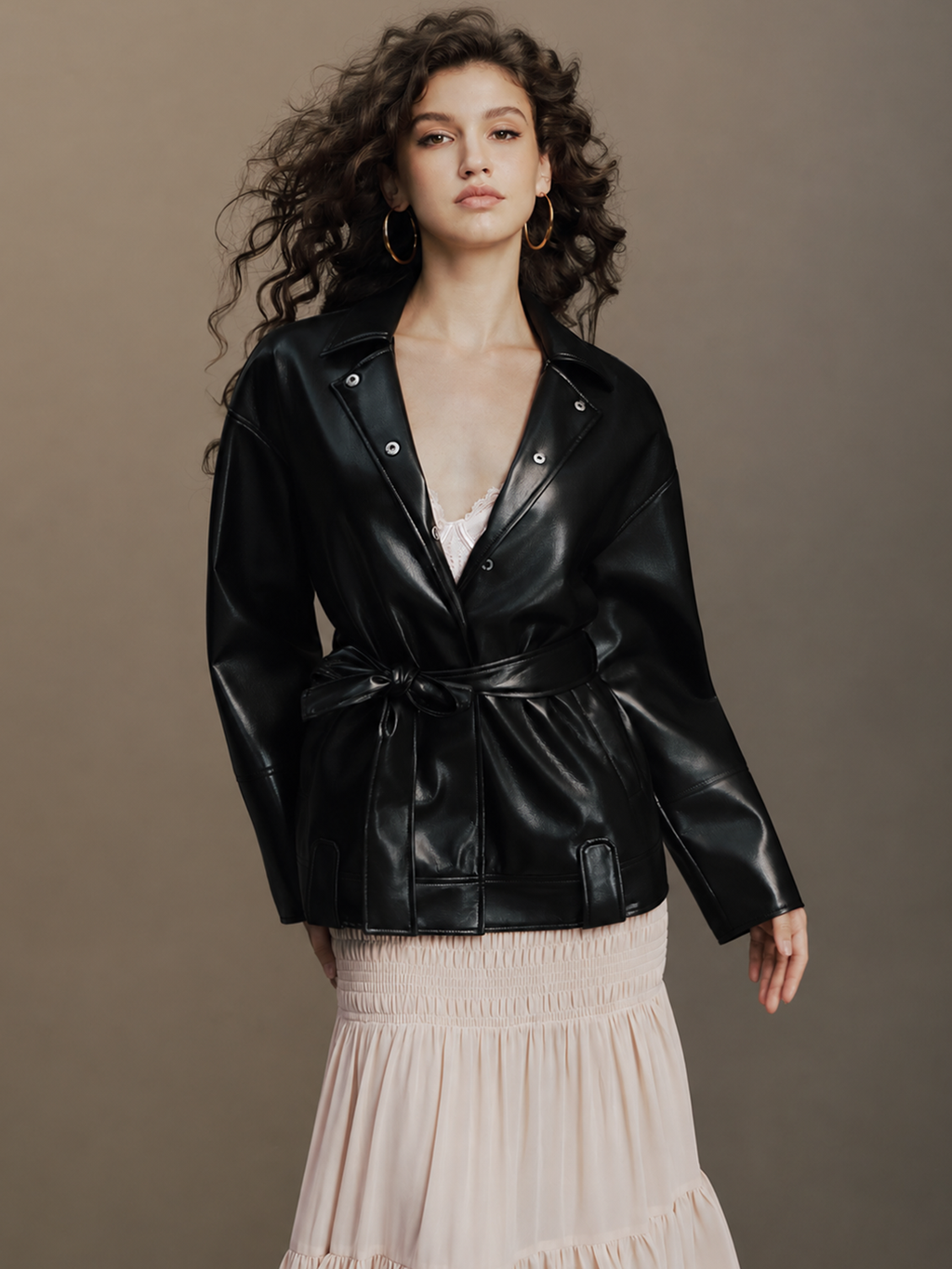 Belted Faux Leather Jacket