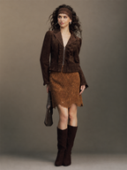 Ruffle Hem Zip Front Faux Suede Jacket