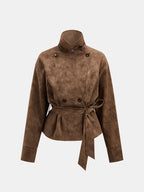 Belted Faux Suede Trench Jacket