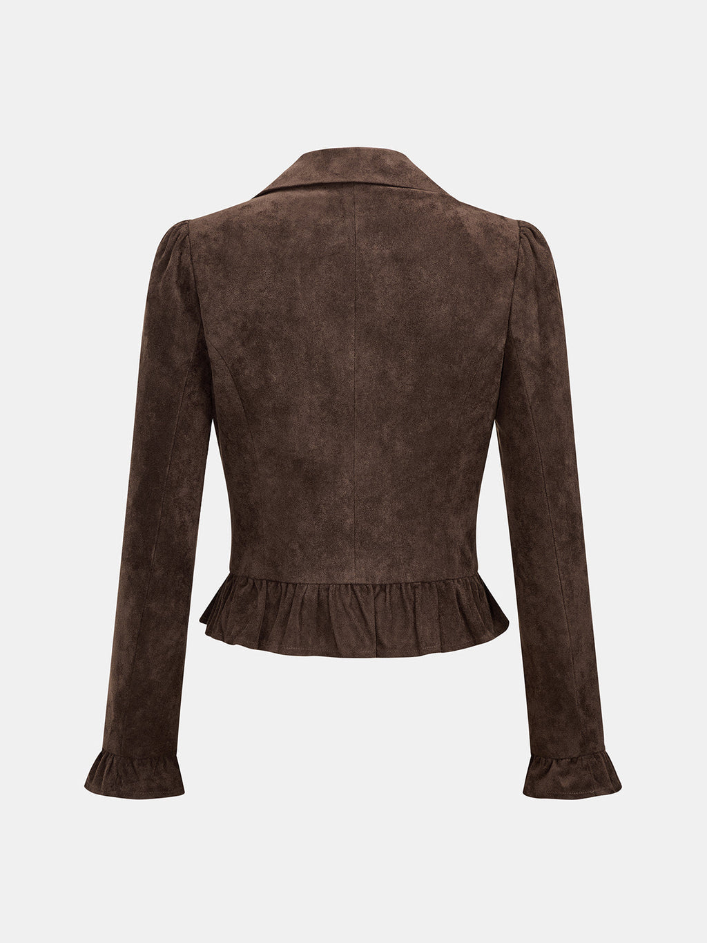 Ruffle Hem Zip Front Faux Suede Jacket
