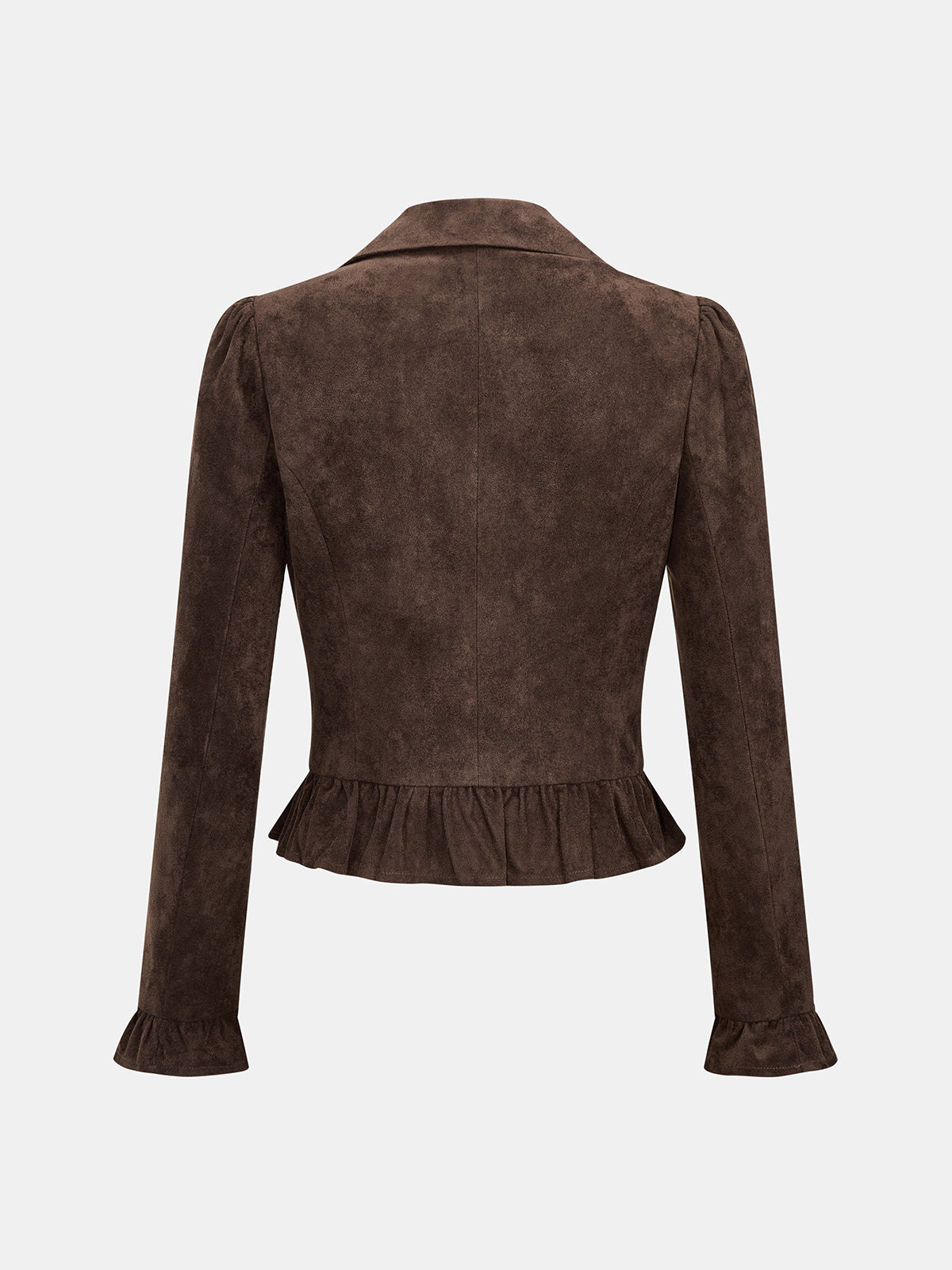 Ruffle Hem Zip Front Faux Suede Jacket