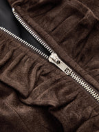 Ruffle Hem Zip Front Faux Suede Jacket