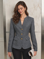Tailored V‑Neck Metal Button Slim Fit Blazer