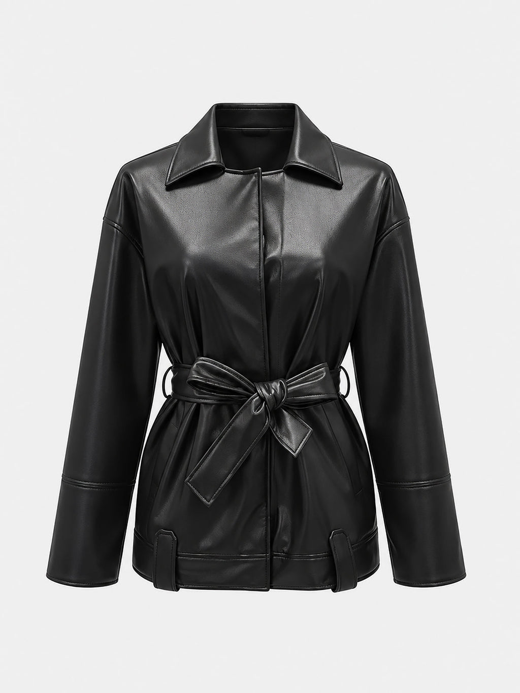 Belted Faux Leather Jacket