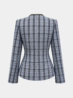 Tweed Faux Leather Waist Blazer