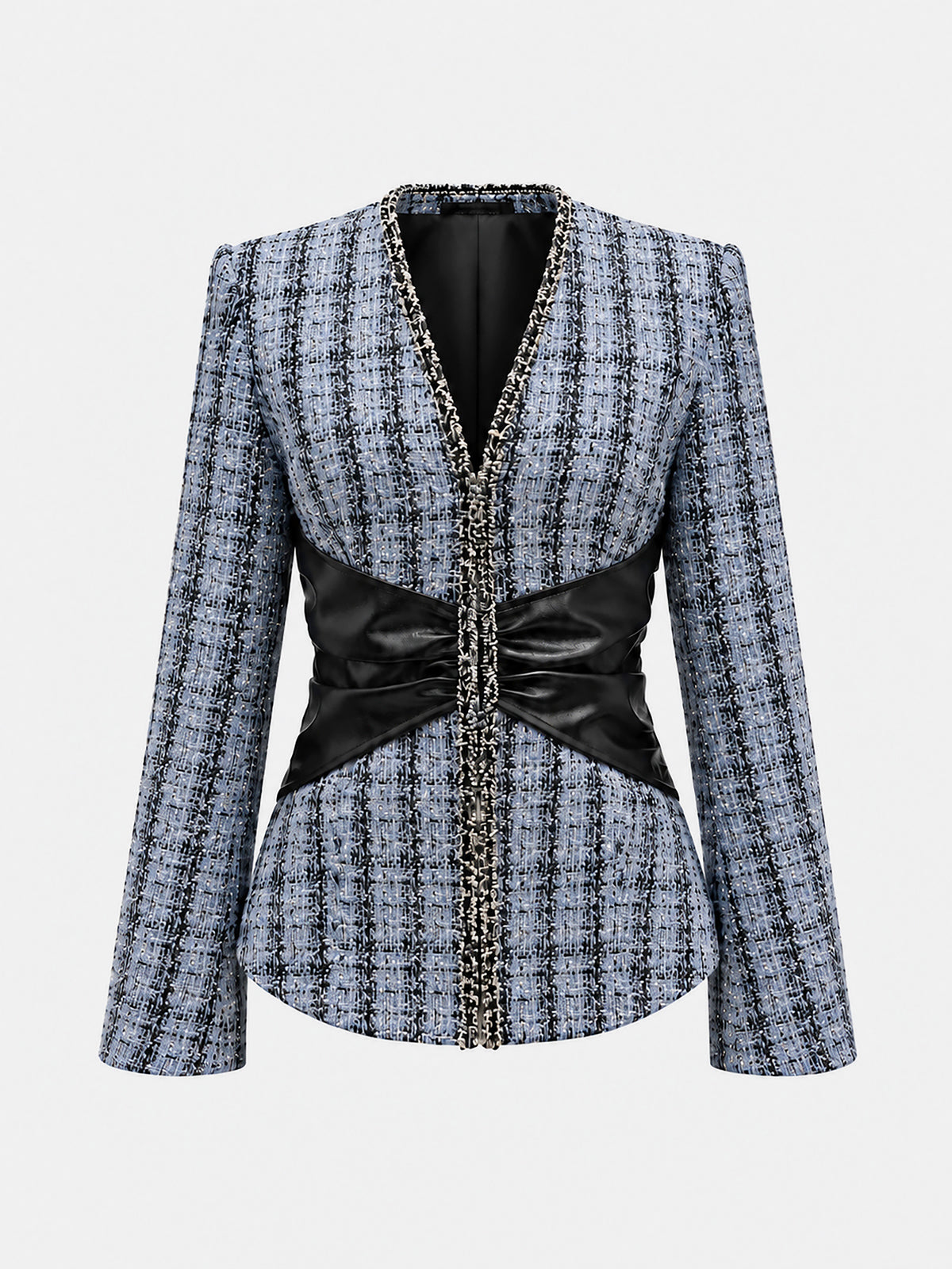 Tweed Faux Leather Waist Blazer