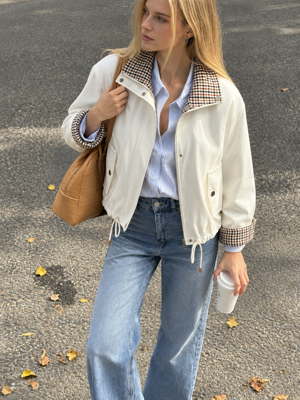 Reversible Drawstring Waist Check Jacket