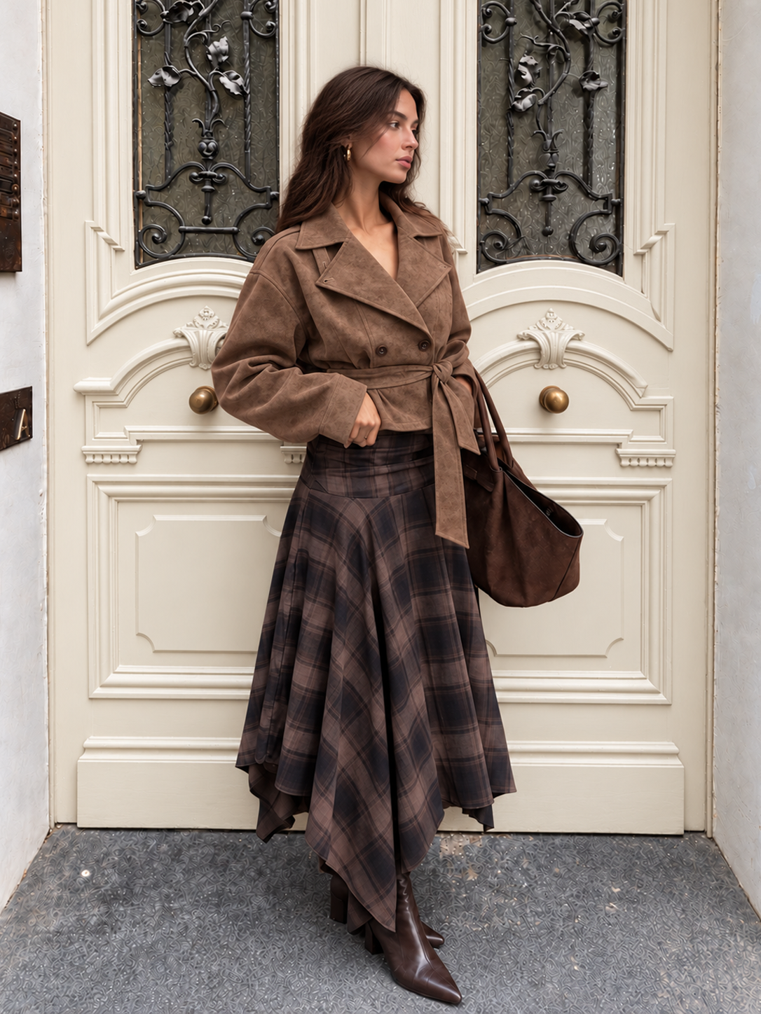 Belted Faux Suede Trench Jacket