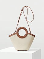 PU Trim Circular Handle Mini Handbag