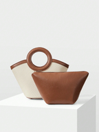 PU Trim Circular Handle Mini Handbag