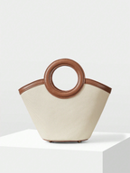 PU Trim Circular Handle Mini Handbag