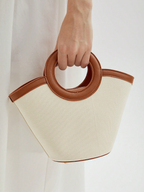 PU Trim Circular Handle Mini Handbag