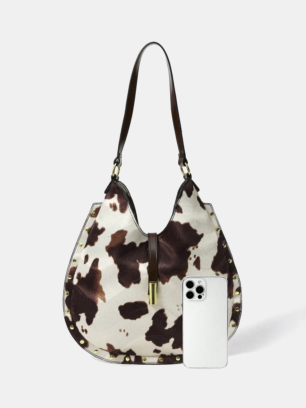 Studded Cow Pattern Shoulder Bag