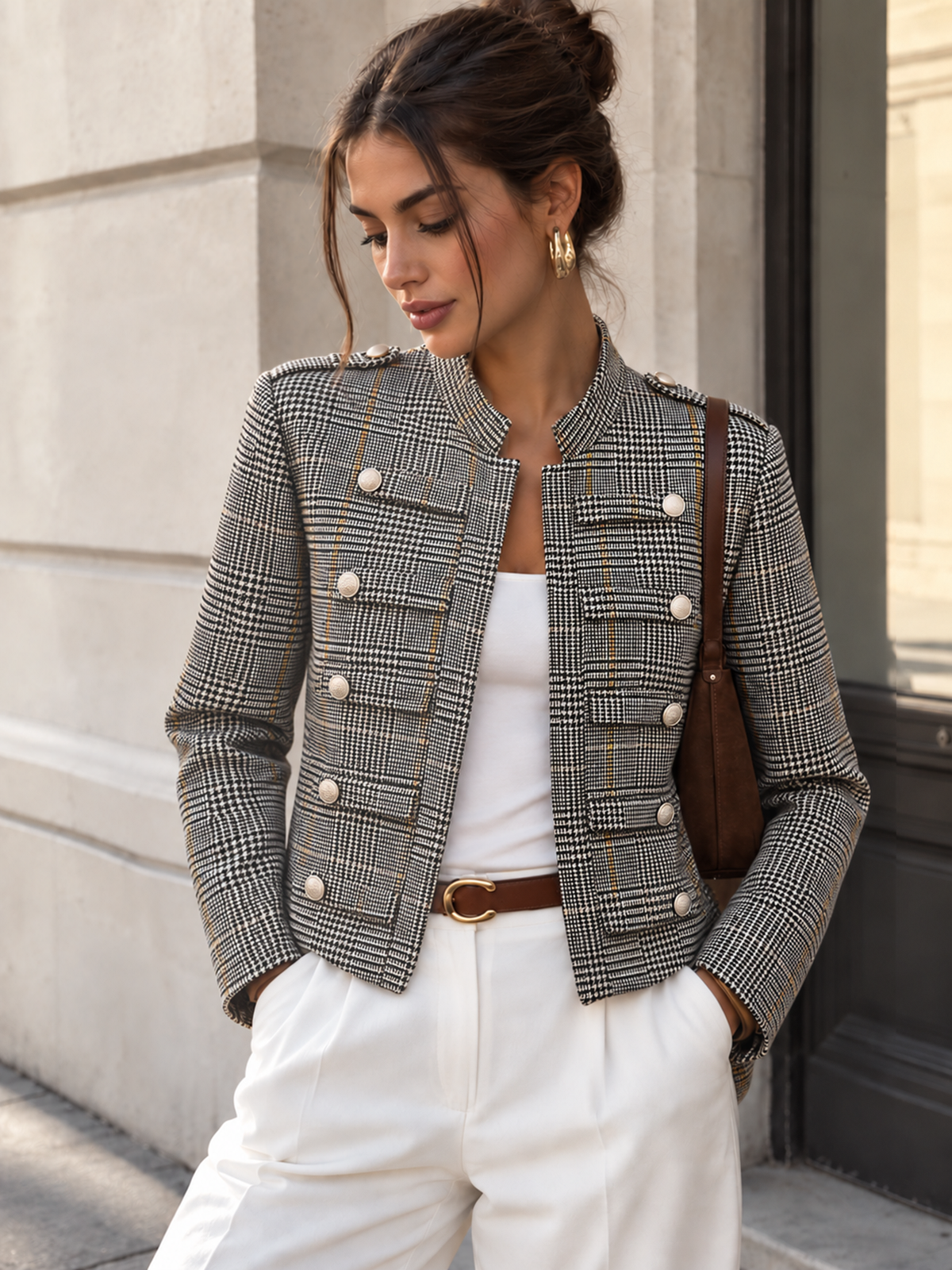 Napoleon Houndstooth Stand Collar Jacket